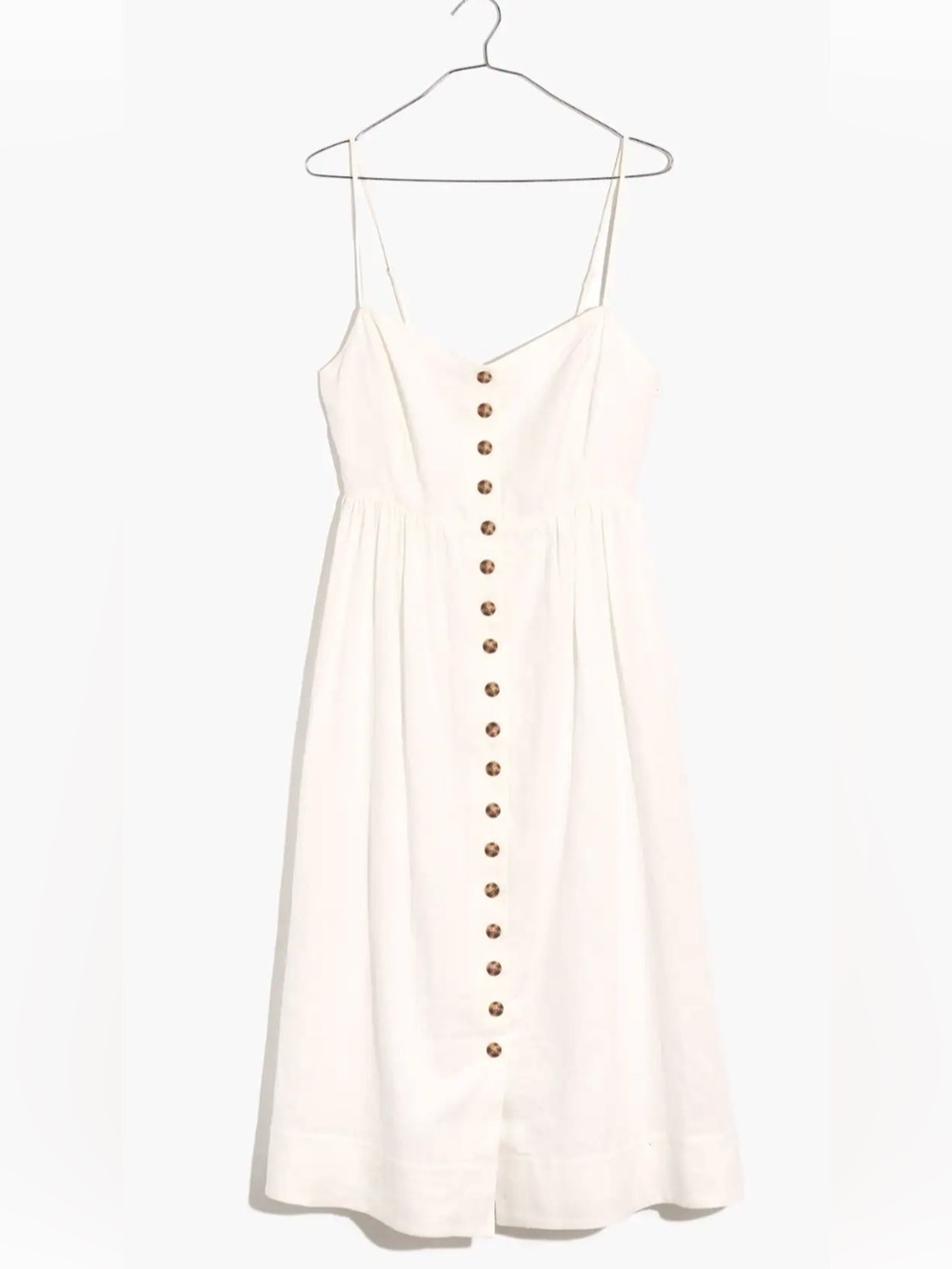 Linen-Cotton Button-Front Midi Dress